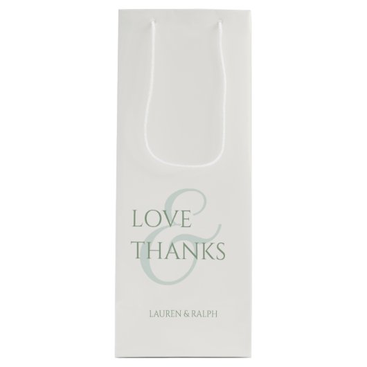 シックセージグリーン&アイボリーラブ&感謝してい ワインギフトバッグ (正面)