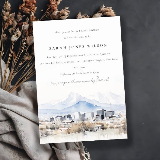 シックソルトレイクシティユタウォーターカラーブライダルシャワー 招待状