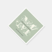 シックタイポグラフィセージ緑モノグラム名 スタンダードカクテルナプキン (角)