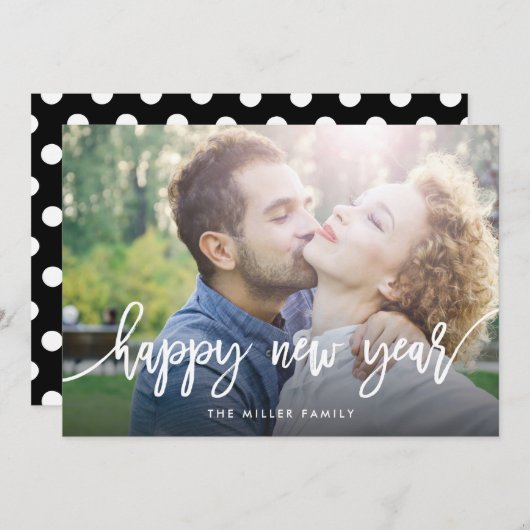 シックタイポグラフィハッピーニューイヤーホリデーフォトカード シーズンカード (正面/裏面)