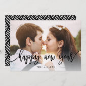 シックタイポグラフィハッピーニューイヤー写真 シーズンカード (正面/裏面)