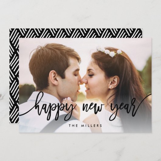 シックタイポグラフィハッピーニューイヤー写真 シーズンカード (正面/裏面)