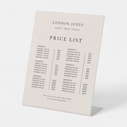 シックタイポグラフィビジネスサービス赤面価格表 台座サイン (正面)