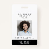 シックタイポグラフィフォトスモールビジネスまたは先生ID バッジ (正面)