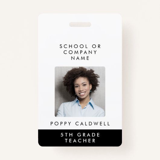 シックタイポグラフィフォトスモールビジネスまたは先生ID バッジ (正面)