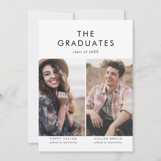 シックタイポグラフィフォトダブル卒業パーティー 招待状 (裏面)