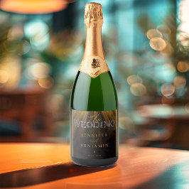 シックタイポグラフィブラック&金ゴールドラグジュアリー結婚ズ スパークリングワインラベル