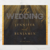 シックタイポグラフィブラック&金ゴールドラグジュアリー結婚ズ スパークリングワインラベル (シングルラベル)