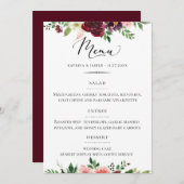 シックタイポグラフィブルゴーニュ赤面フローラ結婚ズ メニュー (正面/裏面)