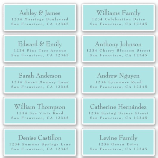 シックタイポグラフィブルー結婚ズゲスト住所 シール (正面)