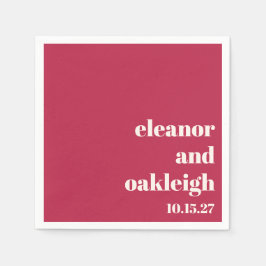 シックタイポグラフィマゼンタレッドアイボリーカスタムウェディング スタンダードカクテルナプキン