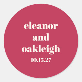 シックタイポグラフィマゼンタレッドアイボリーカスタムウェディング ラウンドシール