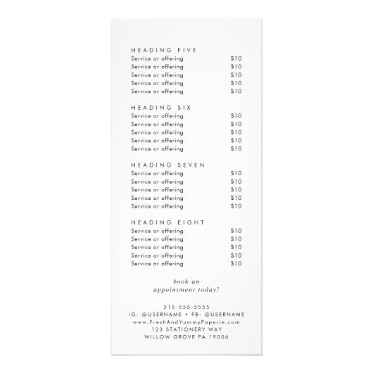 シックタイポグラフィロゴビジネス価格表 ラックカード (裏面)