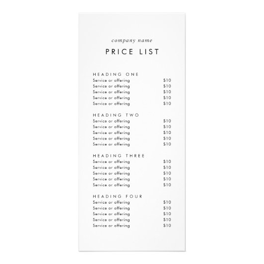 シックタイポグラフィ両面ビジネスプライスリスト ラックカード (正面)
