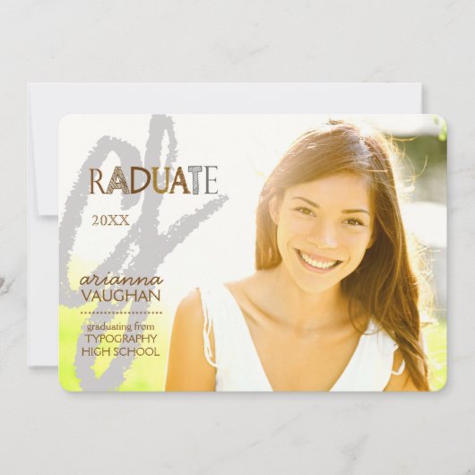 シックタイポグラフィ写真卒業 招待状 (正面)