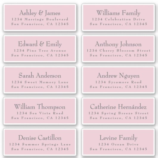 シックタイポグラフィ結婚ピンクズゲスト住所 シール (正面)