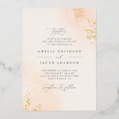 シックタイポグラフィ赤面ピンクウォーター結婚カラー 箔招待状 (正面)