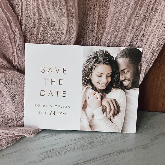 シックタイポグラフィ |ゴールド・フォイル写真保存日 箔招待状ポストカード