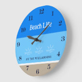 シックタンブルーストライプビーチズファミリーネーム ラージ壁時計 (傾斜)
