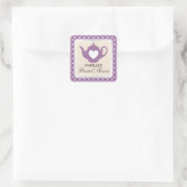 シックタン&パープルティーポットブライダルシャワーティーステッカー スクエアシール (バッグ)