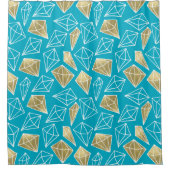 シックターコイズアクアブルー金ゴールドダイヤモンド シャワーカーテン (正面)