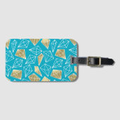 シックターコイズアクアブルー金ゴールドダイヤモンド ラゲッジタグ (正面横)