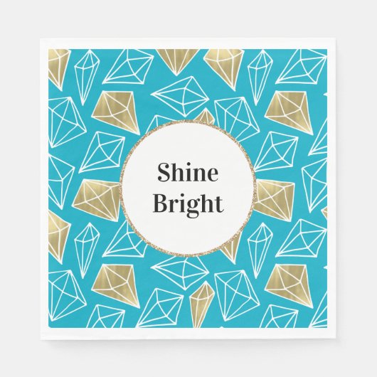 シックターコイズアクア金ゴールドダイヤモンドグリッター誕生日 スタンダードランチョンナプキン (正面)