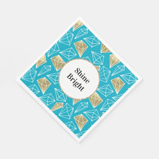 シックターコイズアクア金ゴールドダイヤモンドグリッター誕生日 スタンダードランチョンナプキン (角)