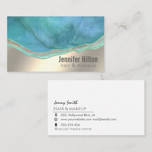 シックターコイズアゲードプロフェッショナル金ゴールド箔 名刺 (正面/裏面)