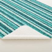 シックターコイズストライプのフリースブランケット シェルパブランケット (3/4)