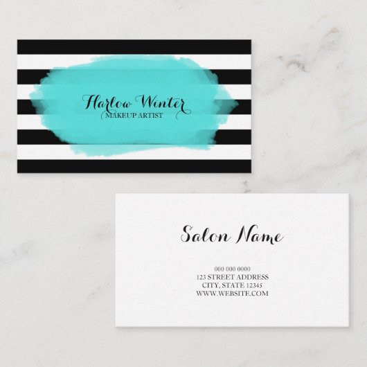 シックターコイズストライプ白黒化粧アーティスト 名刺 (正面/裏面)