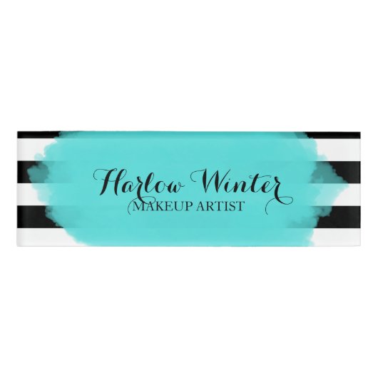 シックターコイズストライプ白黒化粧アーティスト 名札 (正面)
