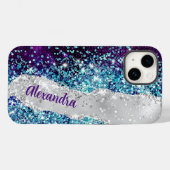 シックターコイズパープルシルバーフェイクグリッターモノグラム Case-Mate iPhoneケース (裏面 (横))