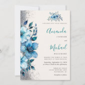 シックターコイズフローラ秋ウィンターウェディング 招待状 (正面)