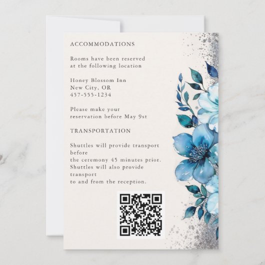 シックターコイズフローラ秋ウィンターウェディング 招待状 (裏面)