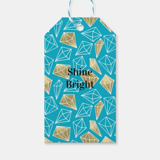 シックターコイズブルーアクア金ゴールドダイヤモンド ギフトタグ (正面)
