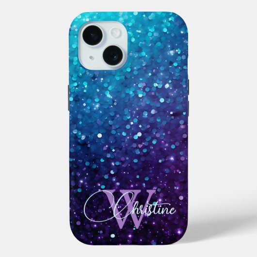 シックターコイズブルーパープルグラデーショングリッター Case-Mate iPhoneケース (裏面)