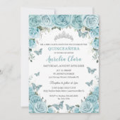 シックターコイズブルーフローラ蝶キンセアニラ 招待状 (正面)
