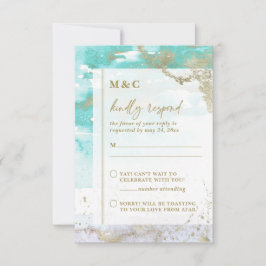 シックターコイズラベンダー金ゴールド抽象芸術アー結婚トズ 出欠カード