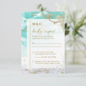 シックターコイズラベンダー金ゴールド抽象芸術アー結婚トズ 出欠カード (スタンド正面)