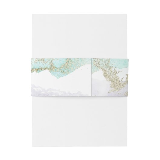 シックターコイズ金ゴールドラベンダー抽象芸術水彩 招待状ベリーバンド (裏面例)