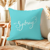 シックターコイズ&ホワイトシドニータイポグラフィ クッション
