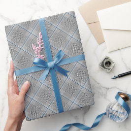 シックタータンチェックブルーグレーブラックパターン ラッピングペーパー