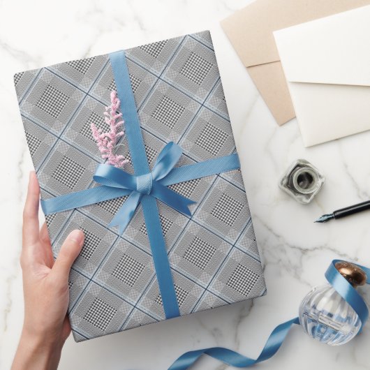 シックタータンチェックブルーグレーブラックパターン ラッピングペーパー (ギフト)