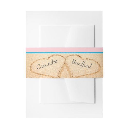 シックダスティピンクパープルビーチ結婚式2ハート 招待状ベリーバンド (正面例)