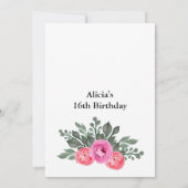 シックダスティピンクフローラバラ金ゴールド16th誕生日 招待状 (裏面)