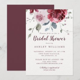 シックダスティピンクローズバーガンディブライダルシャワー 招待状