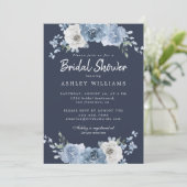 シックダスティブルーアイボリーバラダークブルーブライダルシャワー 招待状 (スタンド正面)