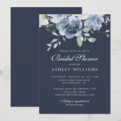 シックダスティブルーアイボリーバラダークブルーブライダルシャワー 招待状 (正面/裏面)