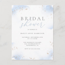 シックダスティブルーグラデーション金ゴールドダストブライダルシャワー インビテーションポストカード